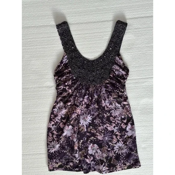 Vanity Y2K Babydoll Tank Top Women Beaded Sequins Fairy Purple Size Small Summer - Picture 1 of 8